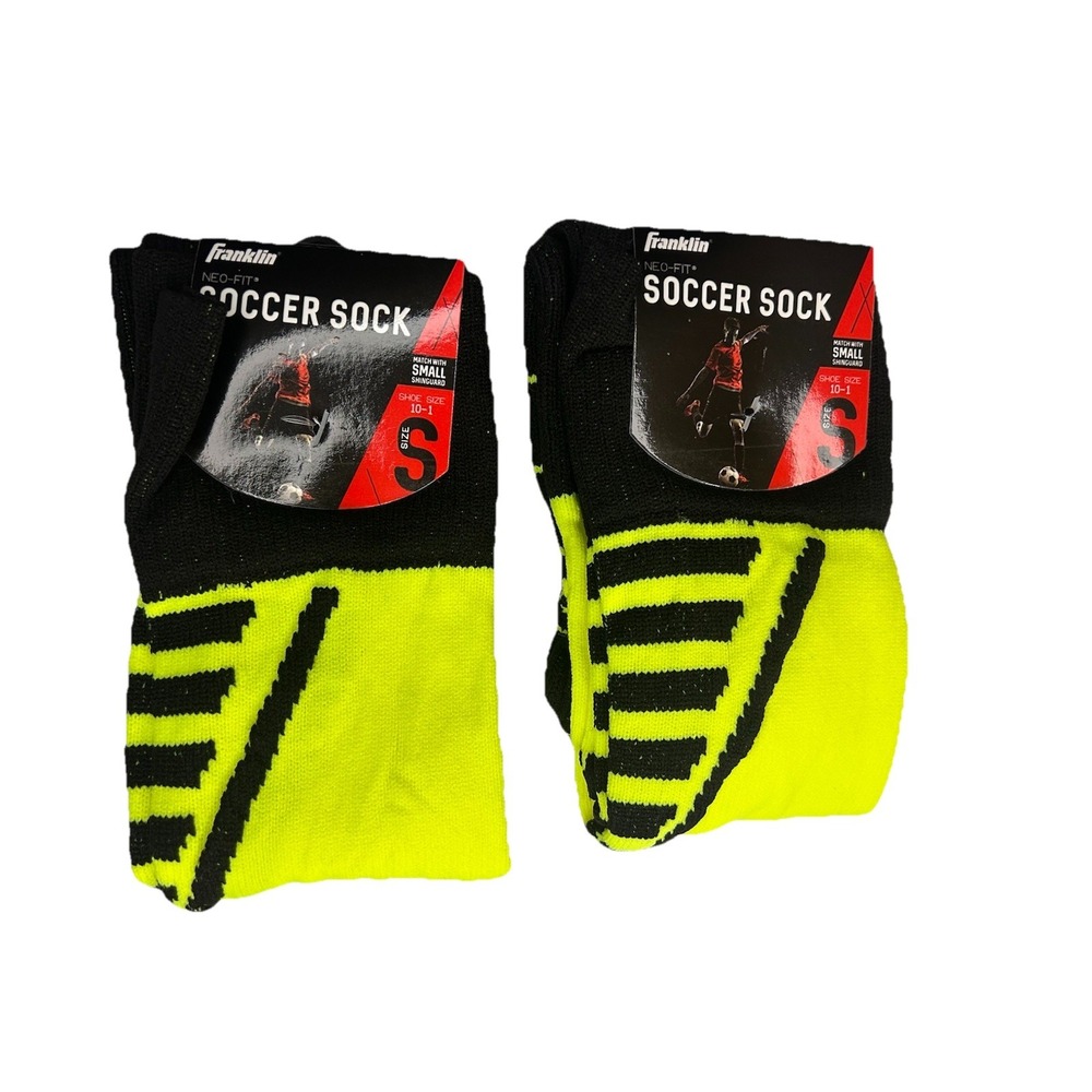 (2) NWT Franklin Neo-Fit Kids Soccer Socks  Small (Shoe SZ 10-1)‎ Neon Yellow
